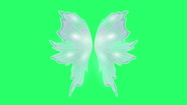 Animation Blue Butterfly Wing Fantasy Style Green Background — Stock Video