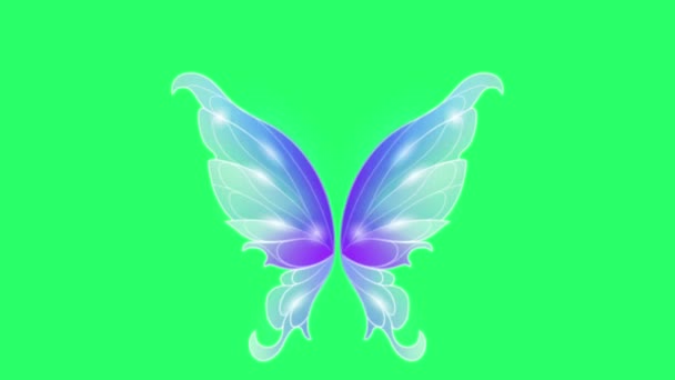 Animación Azul Mariposa Ala Estilo Fantasía Sobre Fondo Verde — Vídeo de stock