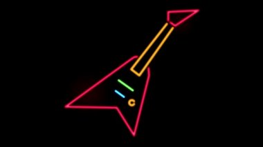 Canlı elektro gitar neon ışığı yeşil arkaplanda izole edildi. 