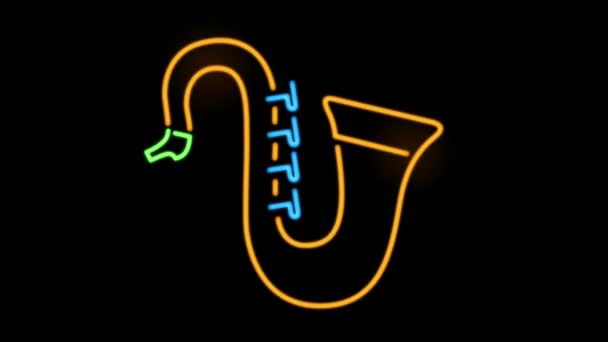 Animation Saxophon Neonlicht Isolieren Auf Grünem Hintergrund — Stockvideo