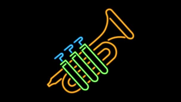 Animation Saxofon Neon Ljus Isolat Grön Bakgrund — Stockvideo