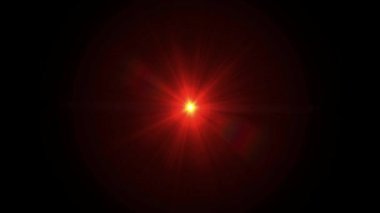 Animation red light lens flare on black background.