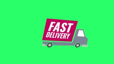 Animasyon beyaz metin FAST DELIVERY yeşil arkaplan izole.