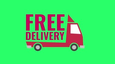 Canlandırma kırmızı metni FREE DELIVERY yeşil arkaplanda izole.