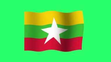 Canlandırma Myanmar bayrağı yeşil arkaplanda izole edildi.