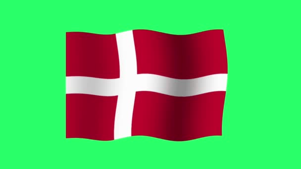 Animação Denmark Bandeira Isolada Fundo Verde — Vídeo de Stock