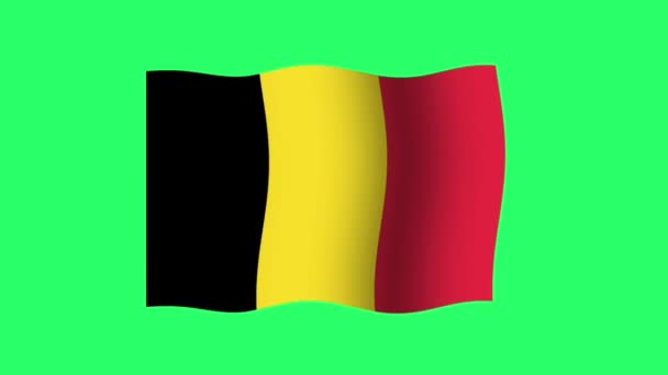 Animación Bandera Bélgica Aislada Sobre Fondo Verde — Vídeos de Stock