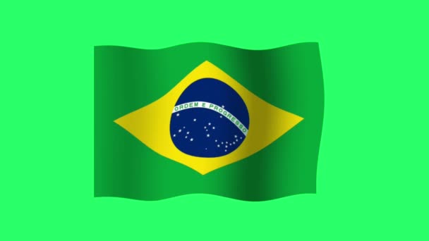 Animatie Braziliaanse Vlag Isoleren Groene Achtergrond — Stockvideo