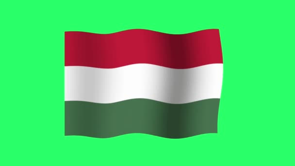 Animatie Hongarije Vlag Isoleren Groene Achtergrond — Stockvideo