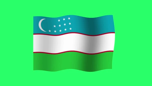 Animáció Üzbegisztán Zászló Izolátum Zöld Háttér — Stock videók