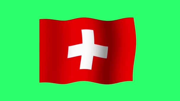 Animazione Svizzera Bandiera Isolata Sfondo Verde — Video Stock