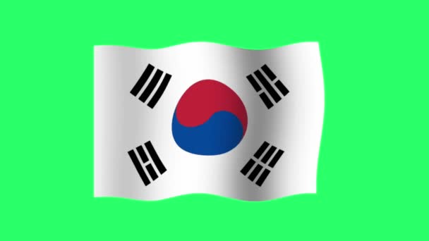 Animatie Zuid Korea Vlag Isoleren Groene Achtergrond — Stockvideo