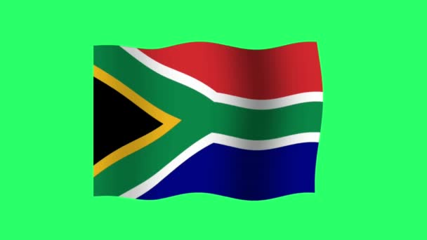 Κινούμενα Σχέδια Νότια Αφρική Σημαία Απομονώσει Πράσινο Φόντο — Αρχείο Βίντεο