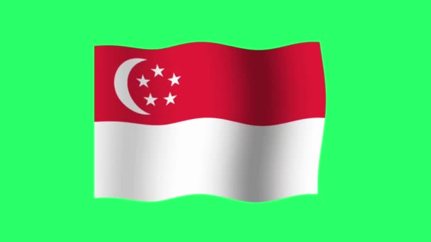 Animatie Singapore Vlag Isoleren Groene Achtergrond — Stockvideo
