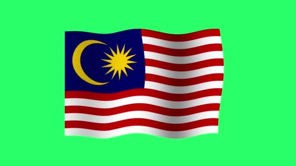 Animação Malásia Bandeira Isolada Fundo Verde — Vídeo de Stock