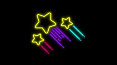 Animation yellow neon light star shape isolate on green background. 