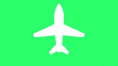 Animation white airplane on green background. 