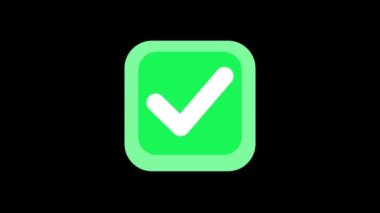 Animation green check mark on black background. 