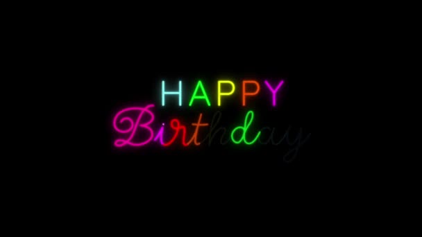 Animation Colorful Neon Light Text Happy Birth Day Isolate Black — Stock videók
