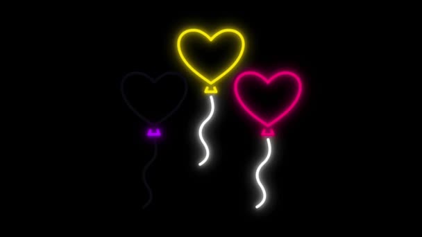 Animation Yellow Red Neon Light Heart Shape Isolate Black Background — ストック動画