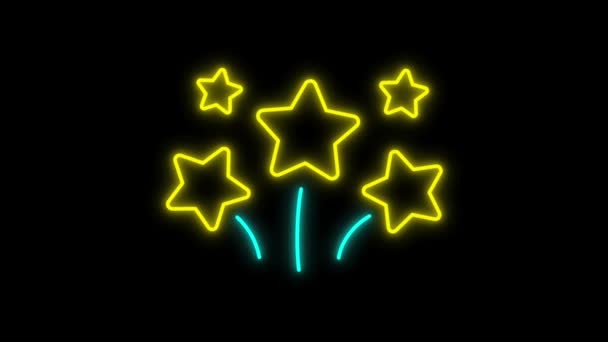 Animation yellow neon light star shape isolate on green background.