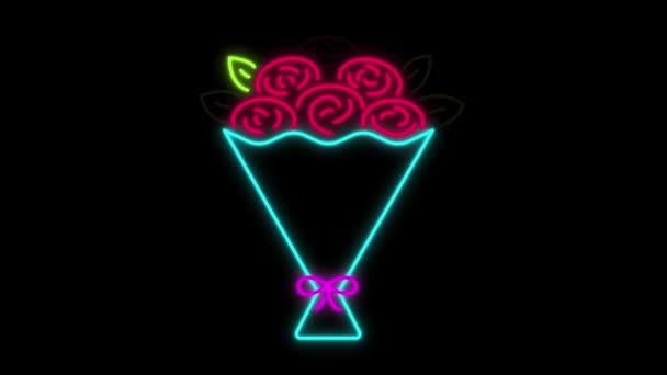 Animation Colorful Neon Light Red Rose Isolate Green Background — Wideo stockowe