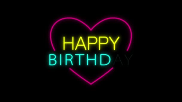 Animation Colorful Neon Light Text Happy Birth Day Isolate Black — Stock videók