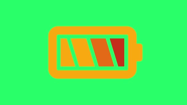 Animation Orange Battery Charger Symbol Green Background — Stockvideo