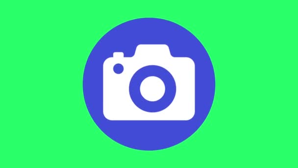 Animation White Camera Symbol Green Background — Stockvideo