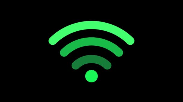 Animation Green Wireless Symbol Black Background — ストック動画