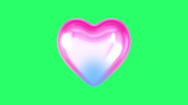 Animation pink heart shape isolate on green background.