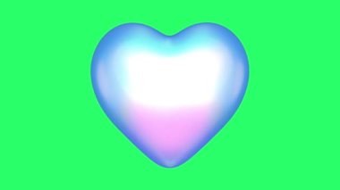 Animation blue heart shape isolate on green background.