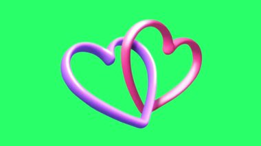 Animation pink heart shape isolate on green background.