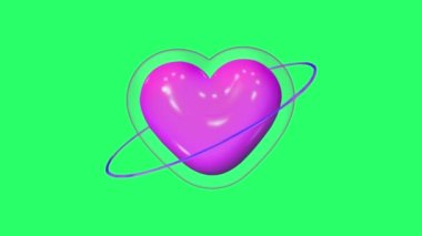 Animation purple heart shape isolate on green background.