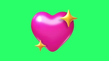 Animation pink heart shape isolate on green background.