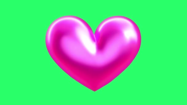 Animation Pink Heart Shape Isolate Green Background — Vídeos de Stock