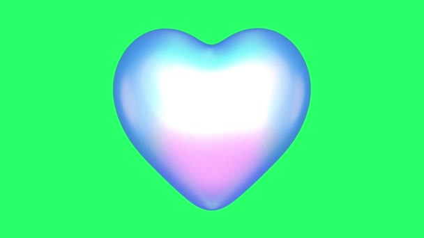Κινούμενα Σχέδια Μπλε Καρδιά Απομονωθεί Πράσινο Φόντο — Αρχείο Βίντεο