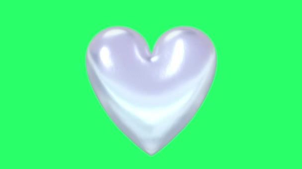 Animation White Heart Shape Isolate Green Background — Stock Video