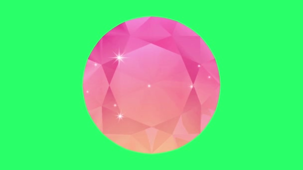 Animation Pink Gem Shape Isolate Green Background — Vídeo de stock