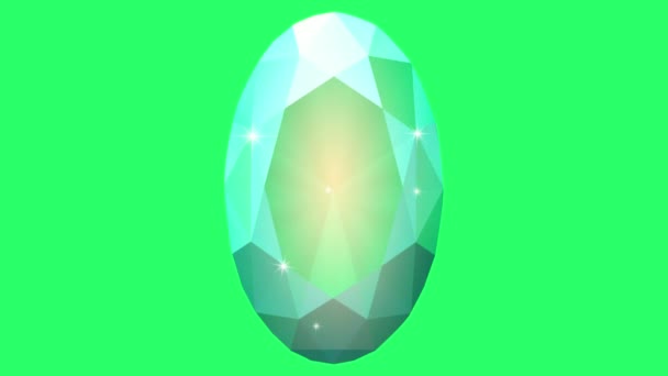 Animation Green Gem Shape Isolate Green Background — Video