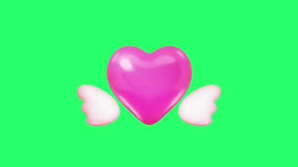 Animation Pink Heart Shape Isolate Green Background — Wideo stockowe