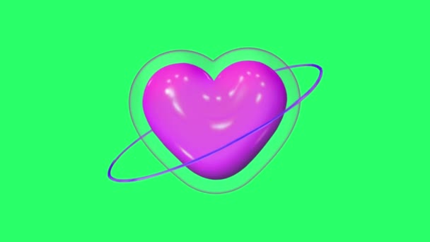 Animation Purple Heart Shape Isolate Green Background — 图库视频影像