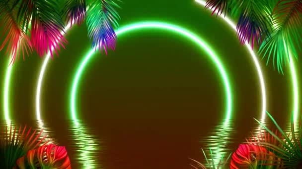 Animation Colorful Leaf Frame Green Neon Light Circle Shape — 图库视频影像