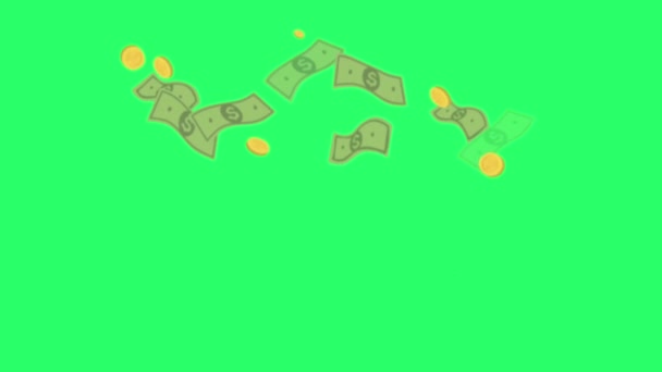 Billetes Dólares Animación Flotando Sobre Fondo Verde — Vídeo de stock