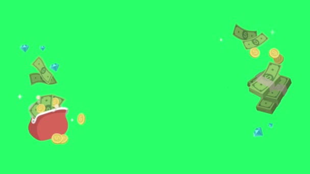 緑の背景に浮かぶアニメドル紙幣 — ストック動画