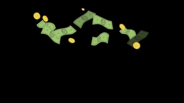 黒い背景に浮かぶアニメドル紙幣 — ストック動画