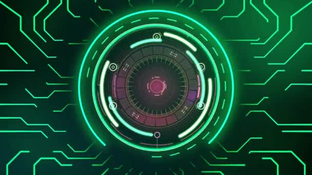 Animation Green Hud Digital Frame Red Light Circle Space Texture — Stock Video