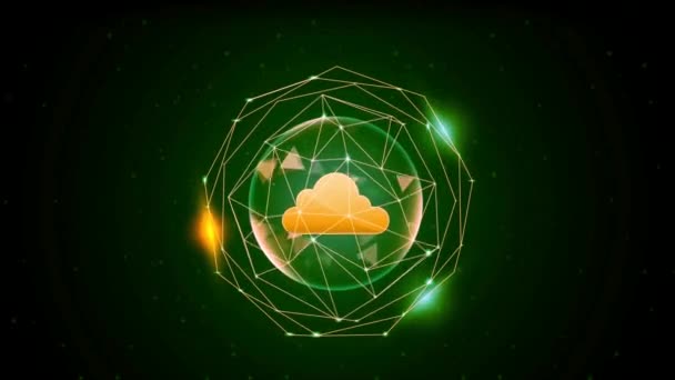 Cuadro Digital Hud Verde Animación Con Nube Luz Naranja Espacio — Vídeos de Stock