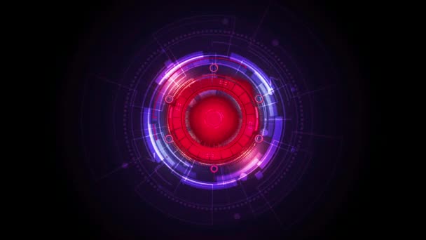 Cuadro Digital Hud Azul Animación Con Círculo Luz Roja Espacio — Vídeos de Stock