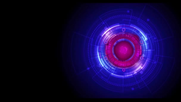 赤い光の円とテクスチャの背景のためのスペースを持つアニメーション青Hudデジタルフレーム — ストック動画